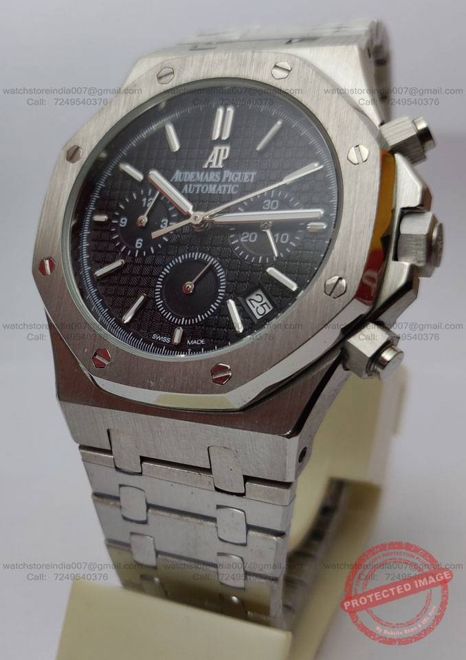 Audemars Piguet Royal Oak Chronograph Black Dial Steel Watch India (2) blank
