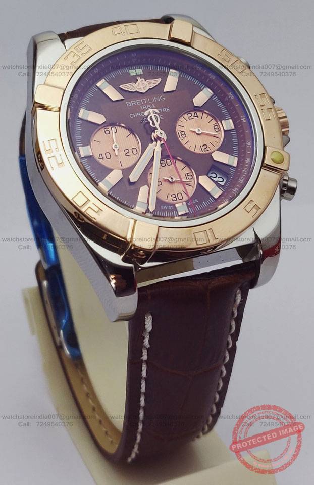 Breitling Chronomat Rose Gold Brown dial and Leather Strap (2) blank