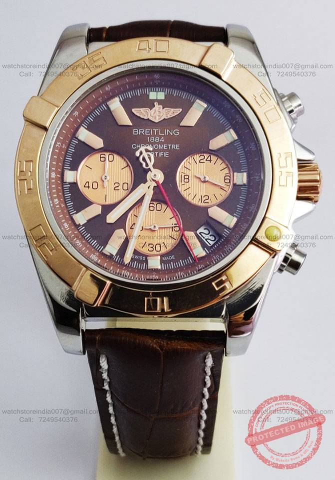 Breitling Chronomat Rose Gold Brown dial and Leather Strap (4) blank