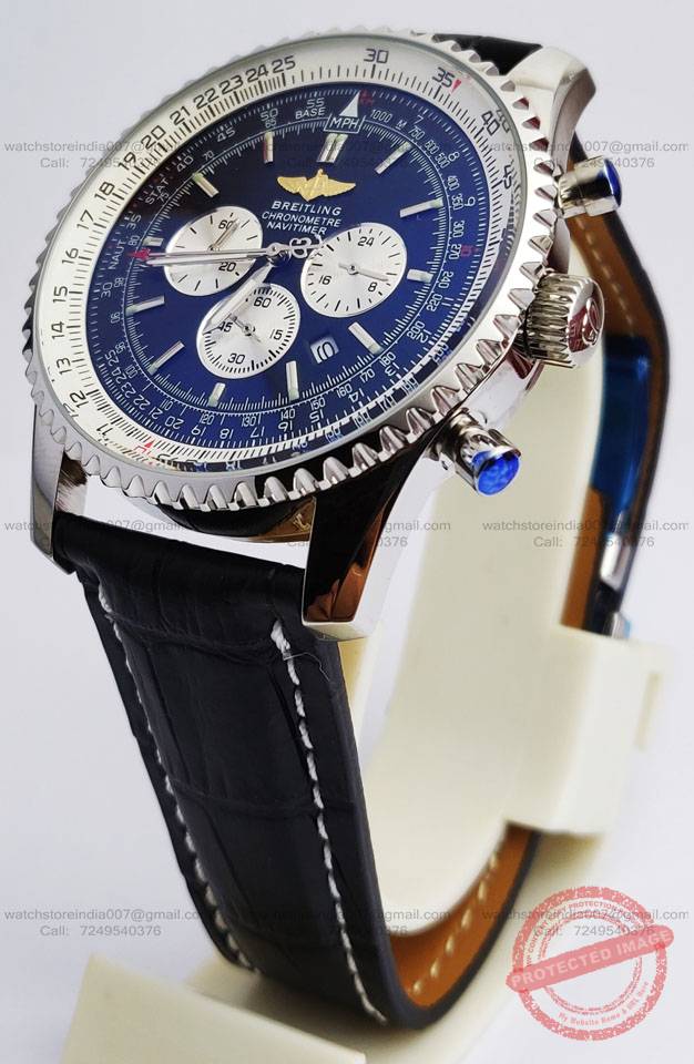 Breitling Navitimer Chronograph Black Leather Strap Watch India (8) blank