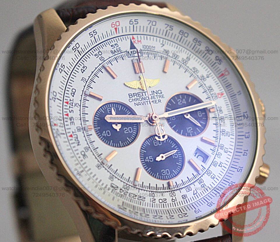 Breitling Navitimer Chronograph Rose Gold Brown Leather (2) blank